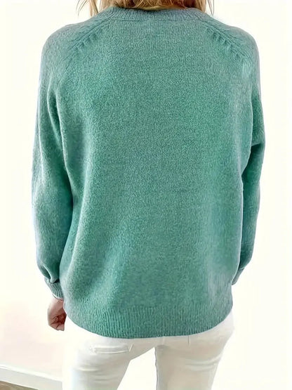 Women's Knitted Sweater with Button Placket
