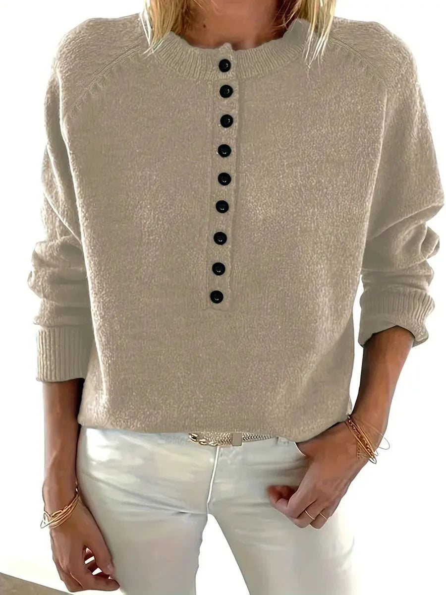 Women's Knitted Sweater with Button Placket