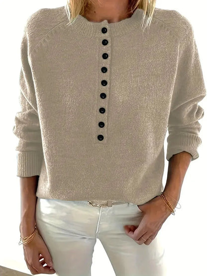 Women's Knitted Sweater with Button Placket