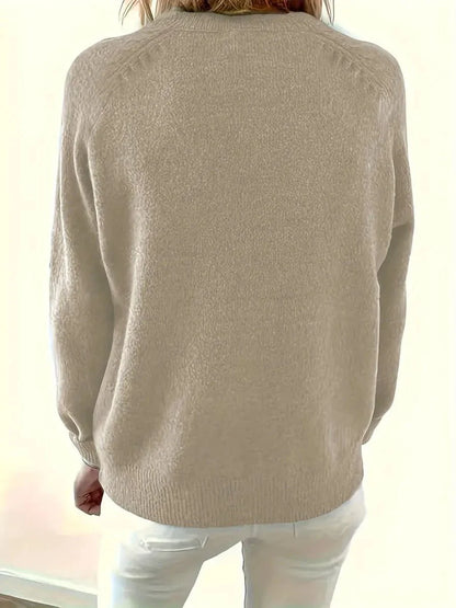 Women's Knitted Sweater with Button Placket
