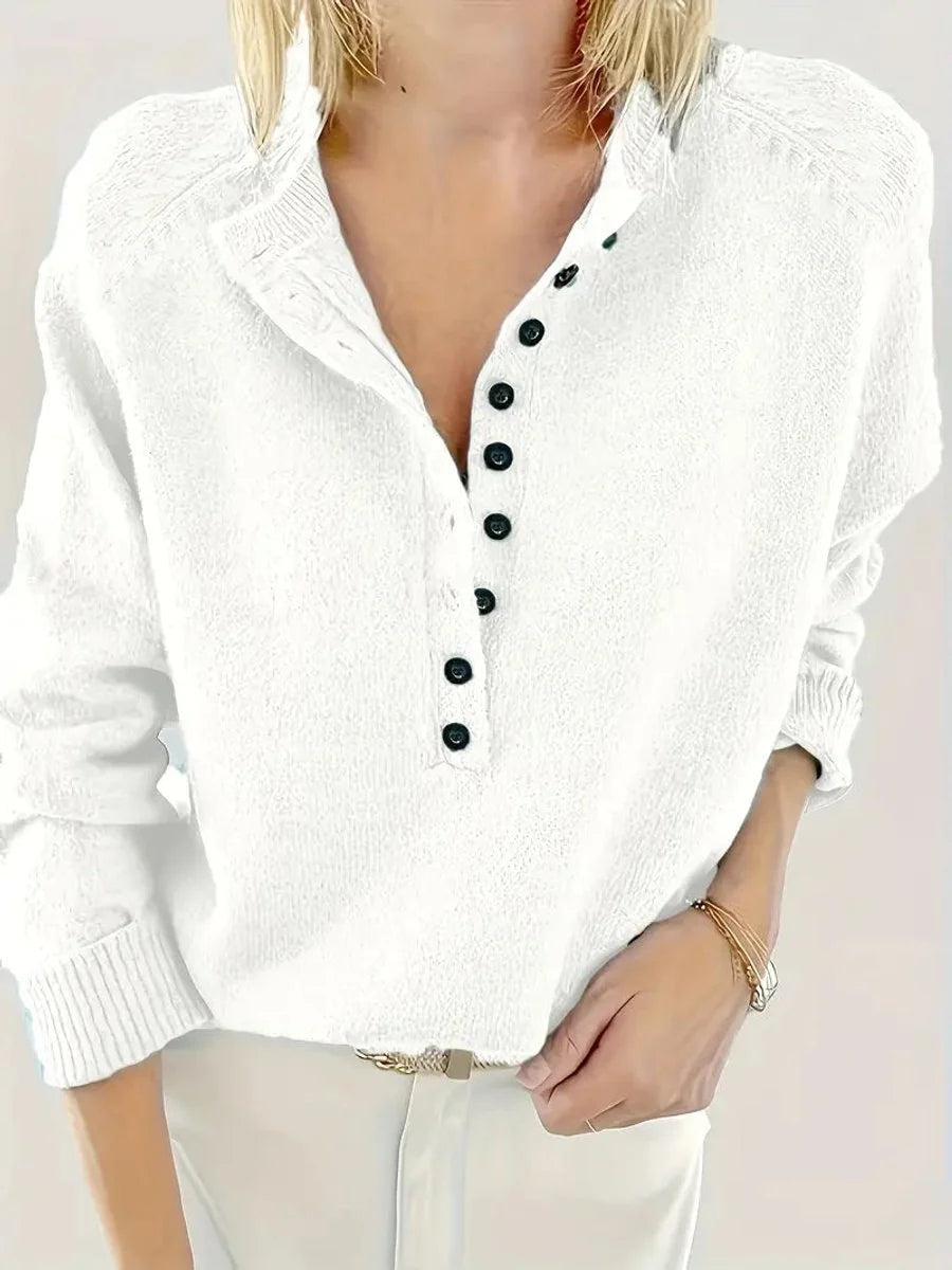 Women's Knitted Sweater with Button Placket
