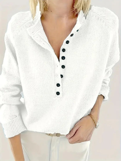 Women's Knitted Sweater with Button Placket