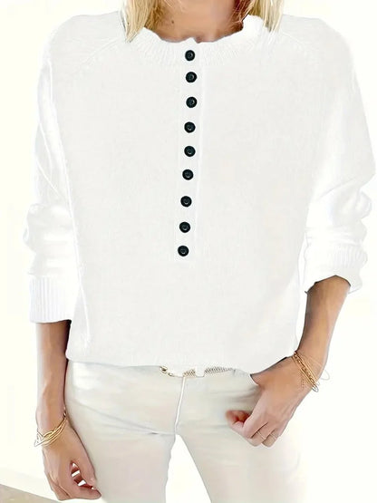 Women's Knitted Sweater with Button Placket