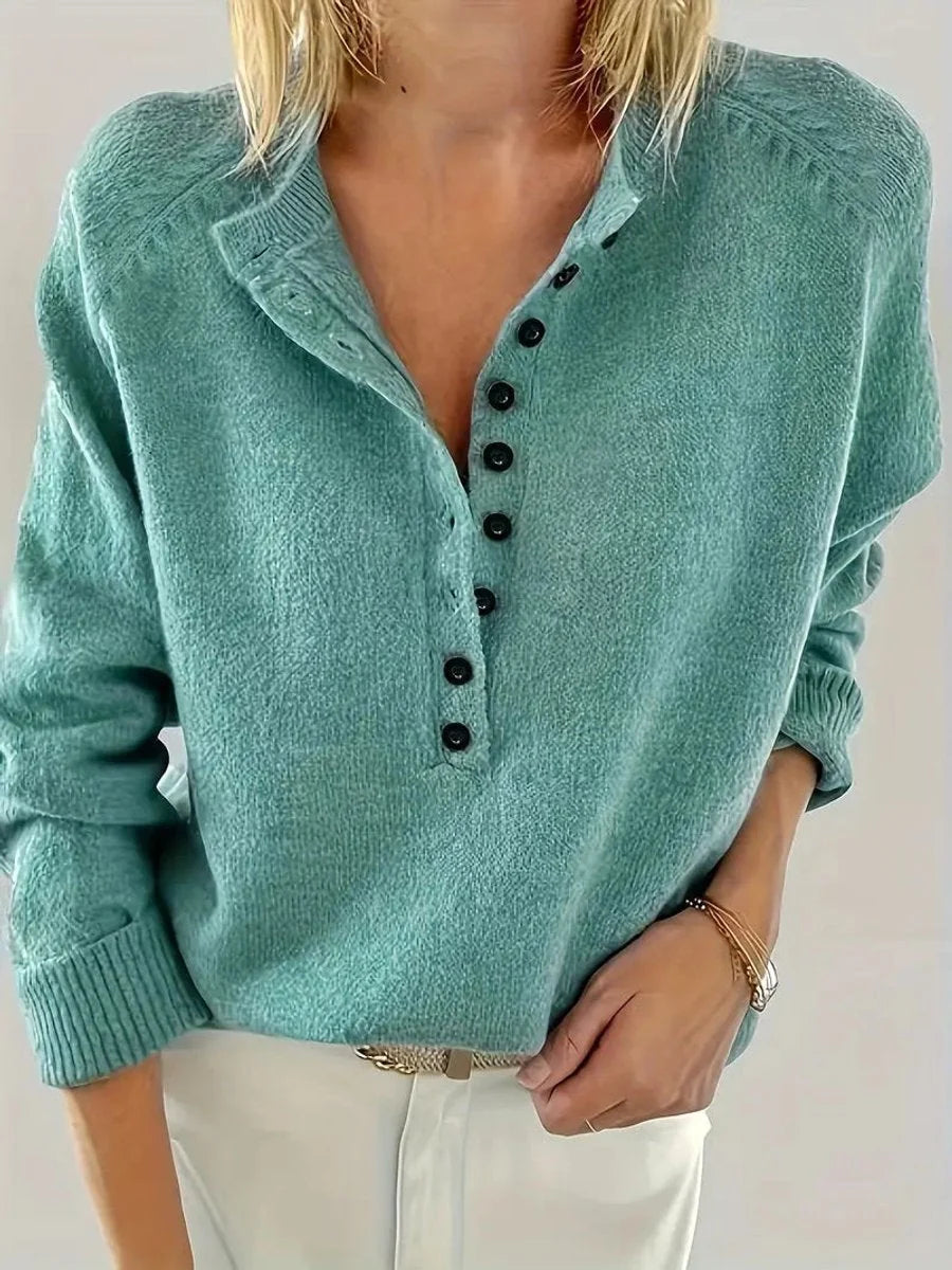 Women's Knitted Sweater with Button Placket