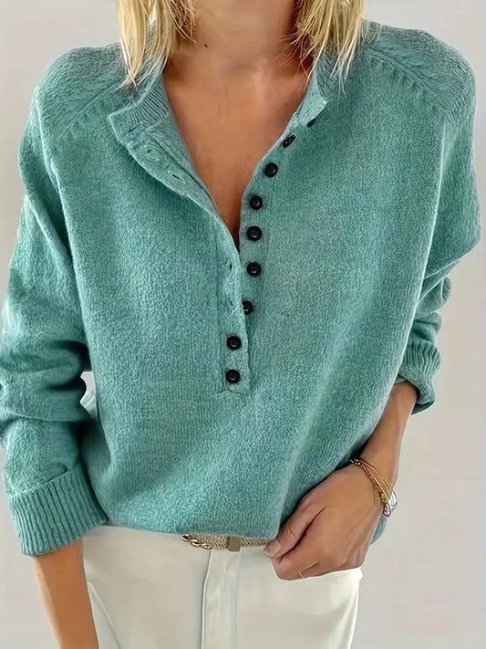 Women's Knitted Sweater with Button Placket