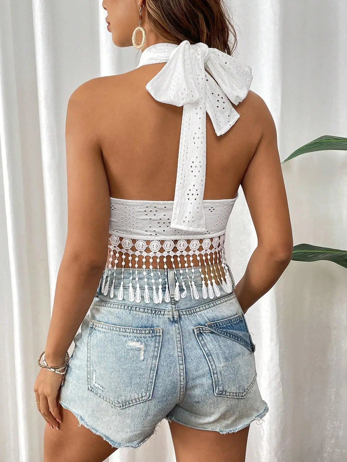 Women's Lace Fringed Halter Top