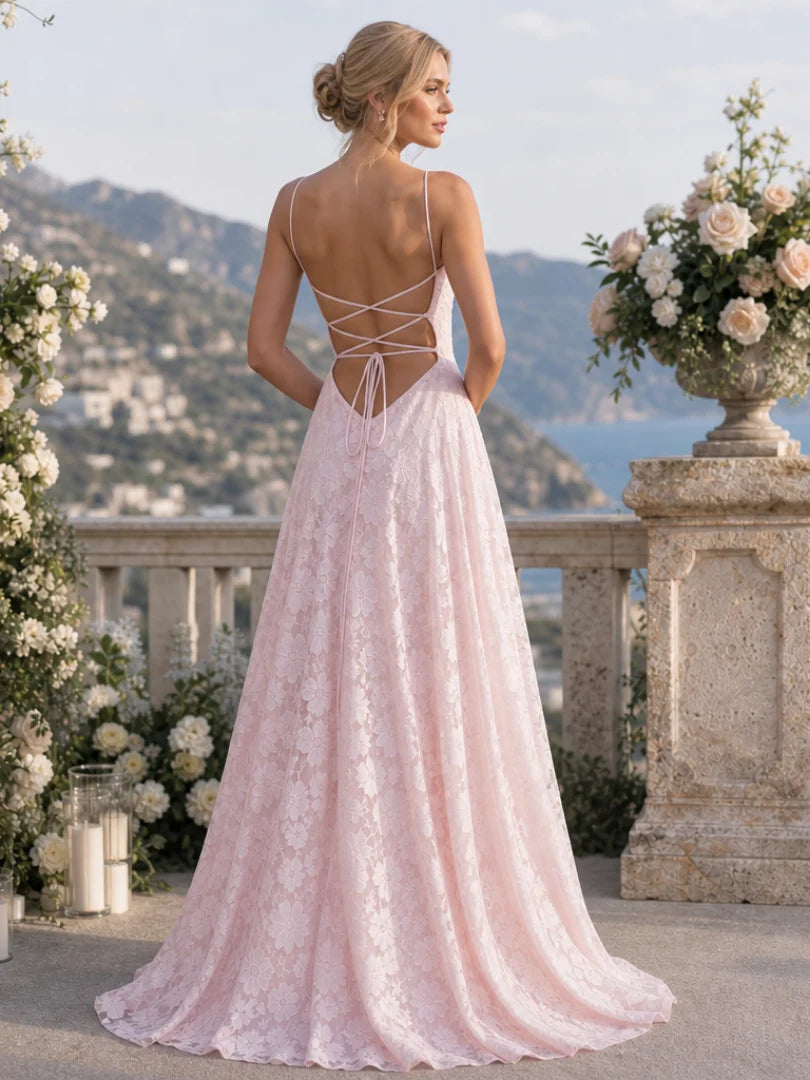 Women's Lace Maxi Dress with Fitted Bodice