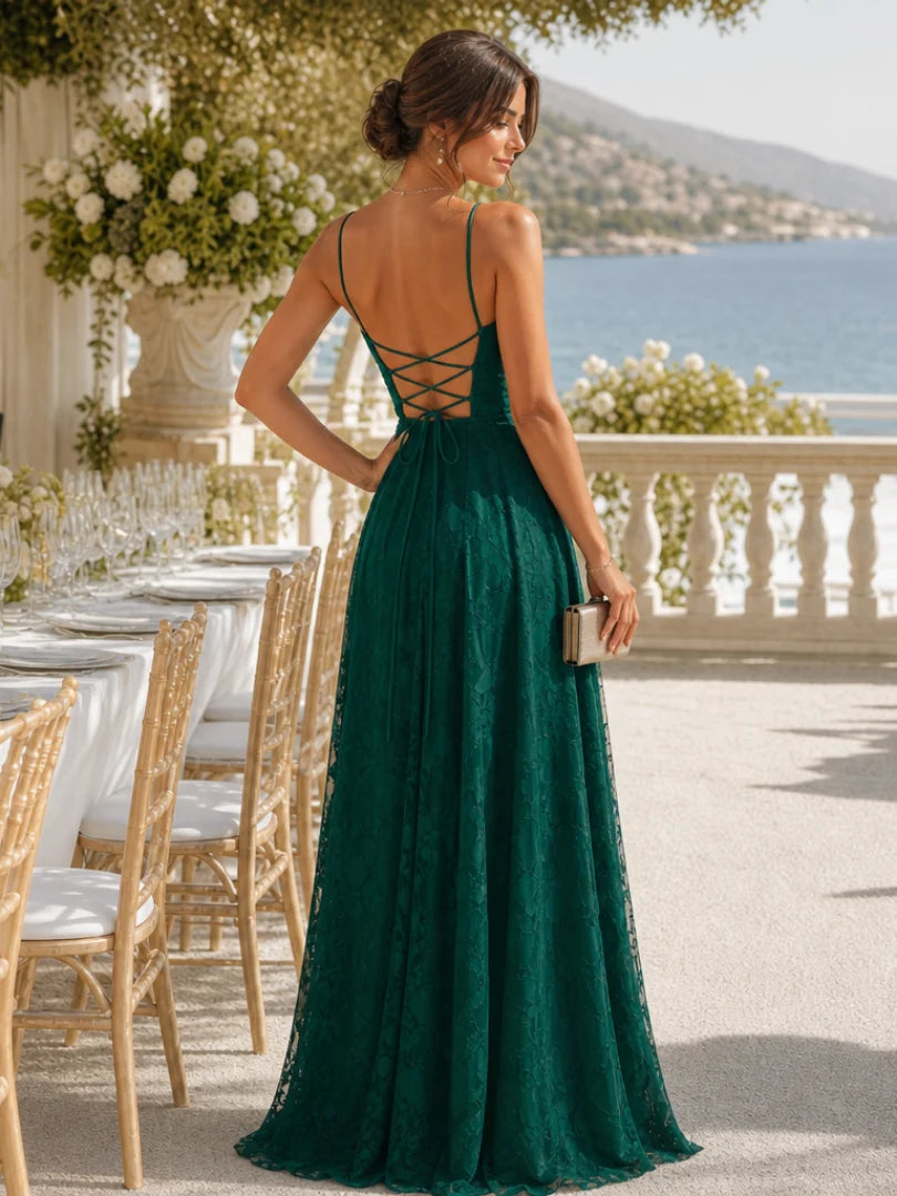 Women's Lace Maxi Dress with Fitted Bodice