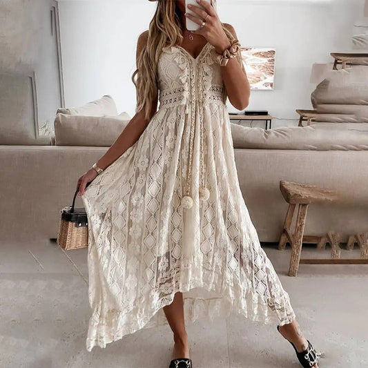 Women's Lace Maxi Dress with Flowing Silhouette