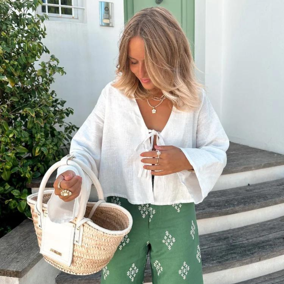 Women's Lace-Up Cropped Top with Long Sleeves