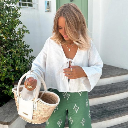 Women's Lace-Up Cropped Top with Long Sleeves