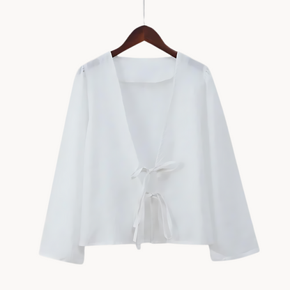 Women's Lace-Up Cropped Top with Long Sleeves