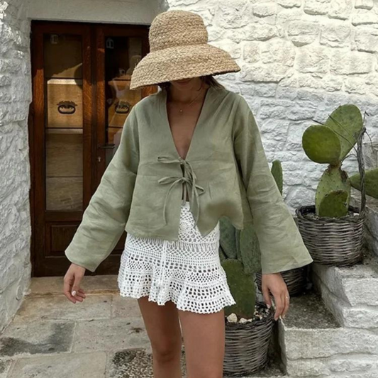 Women's Lace-Up Cropped Top with Long Sleeves