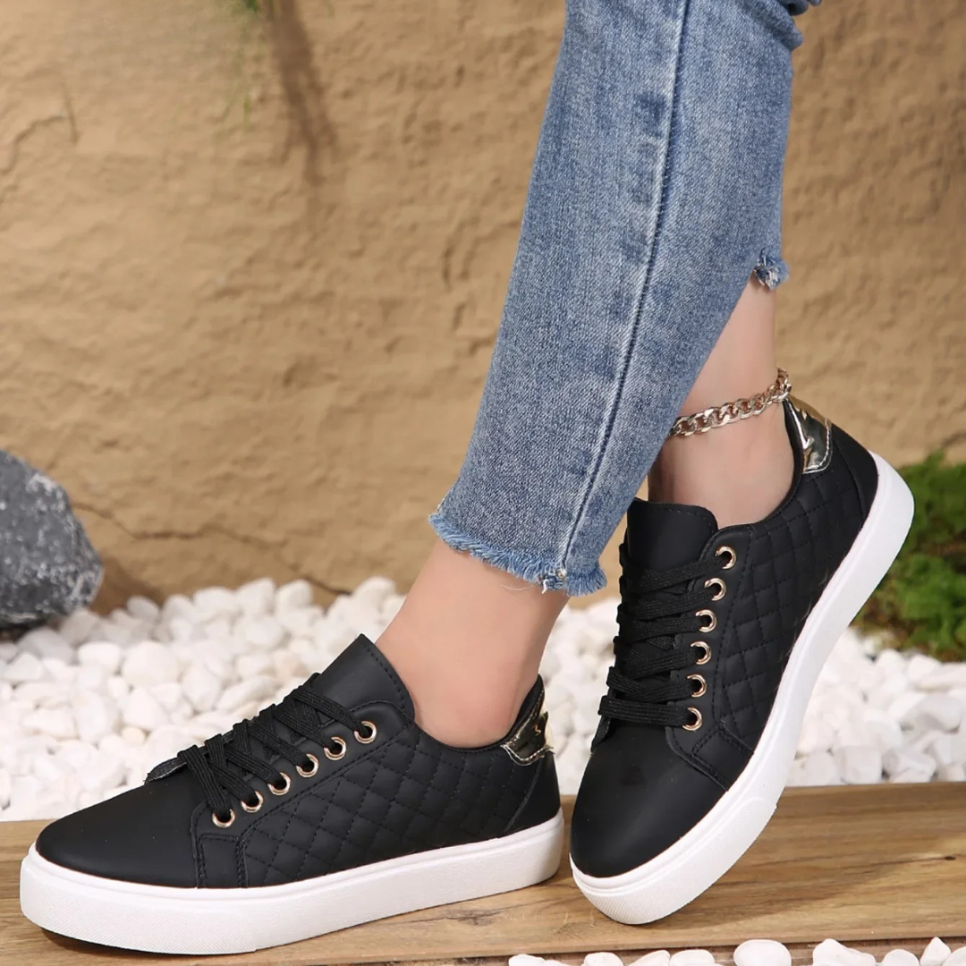 Women's Lace-Up Sneakers with Quilted Design