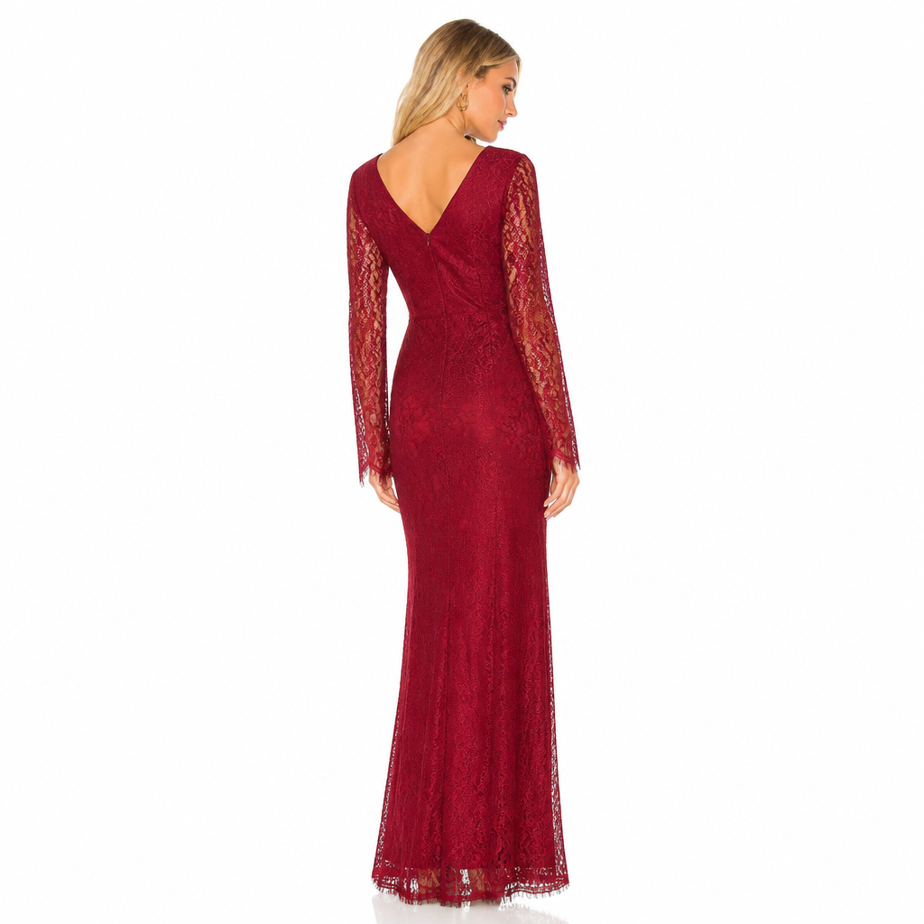 Women's Lace V-Neck Long Sleeve Maxi Dress