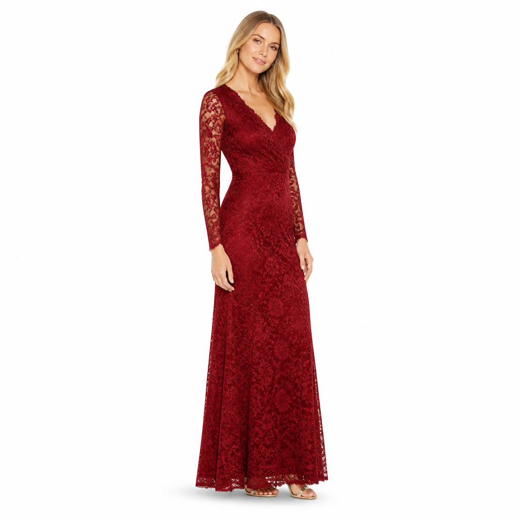 Women's Lace V-Neck Long Sleeve Maxi Dress