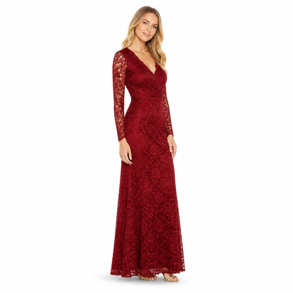 Women's Lace V-Neck Long Sleeve Maxi Dress