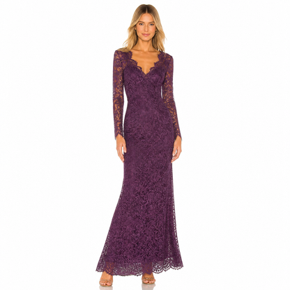Women's Lace V-Neck Long Sleeve Maxi Dress