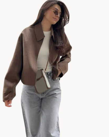 Women's Lapel Jacket with Zip Closure