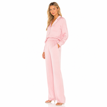 Women's Lapel Shirt-Blouse and Trouser Two-Piece Set
