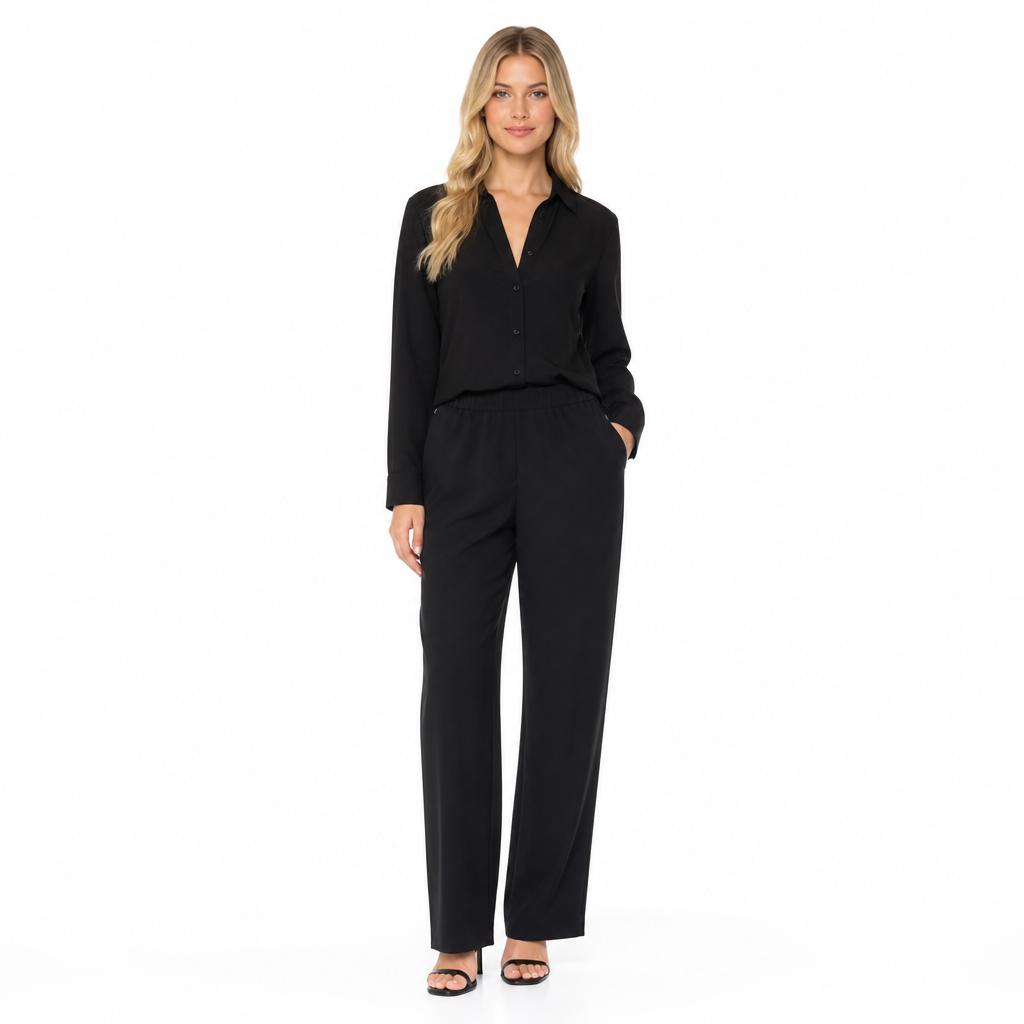 Women's Lapel Shirt-Blouse and Trouser Two-Piece Set