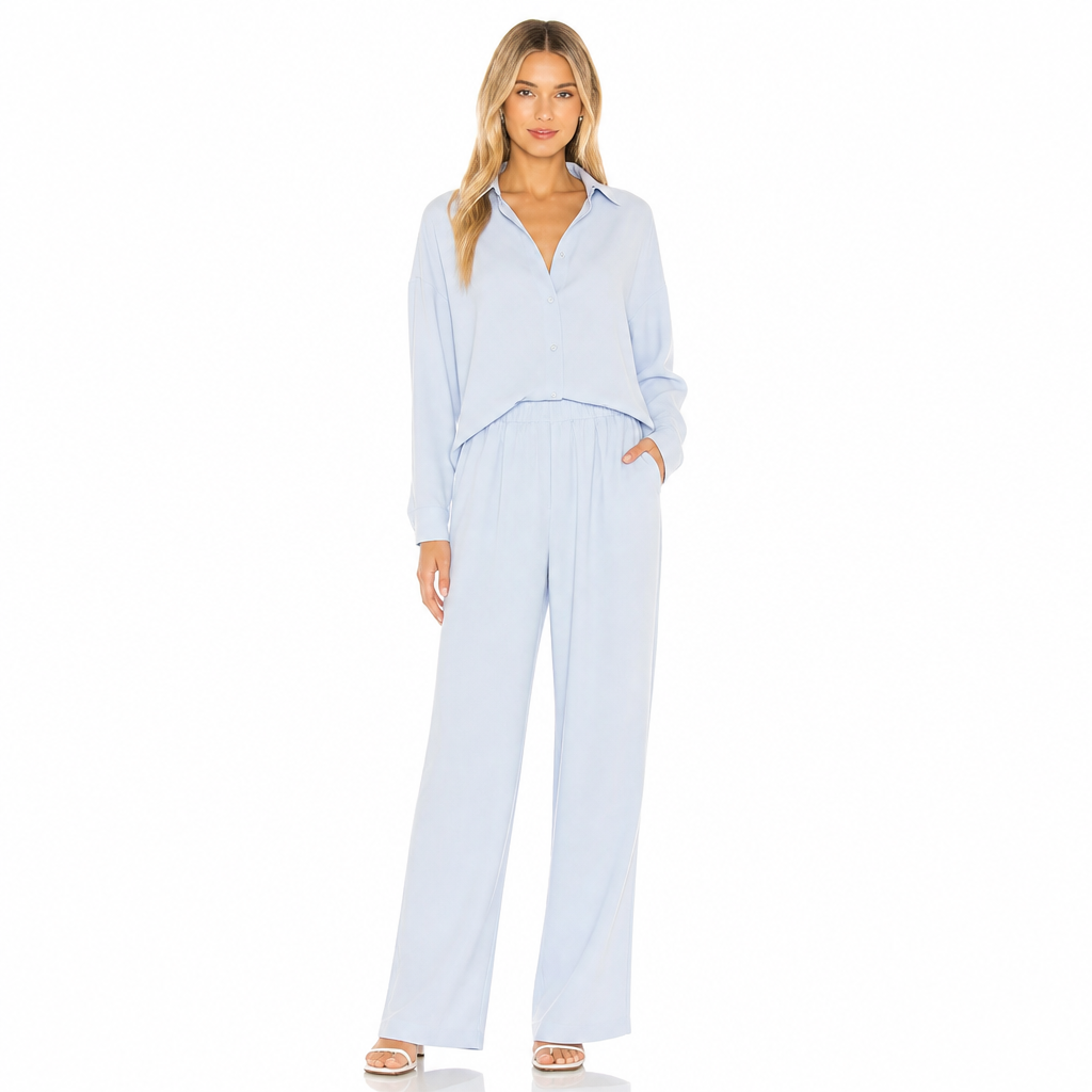 Women's Lapel Shirt-Blouse and Trouser Two-Piece Set