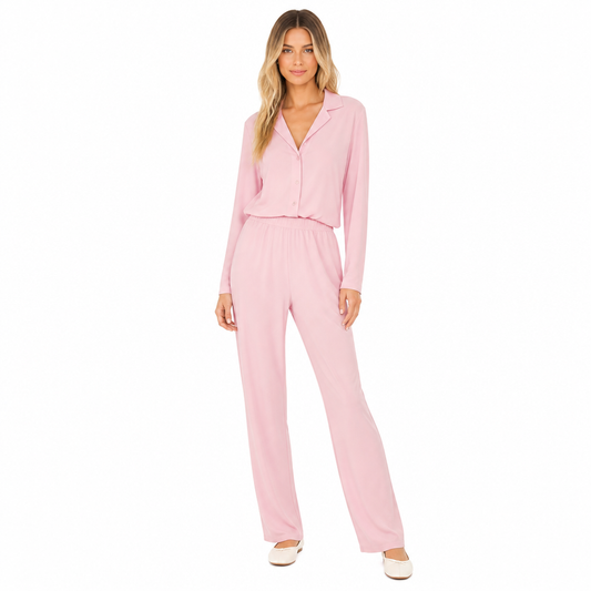 Women's Lapel Shirt-Blouse and Trouser Two-Piece Set