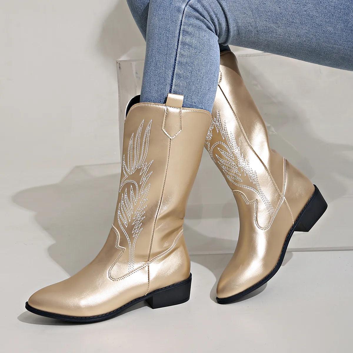 Women's Leather Cowboy Boots Western Style