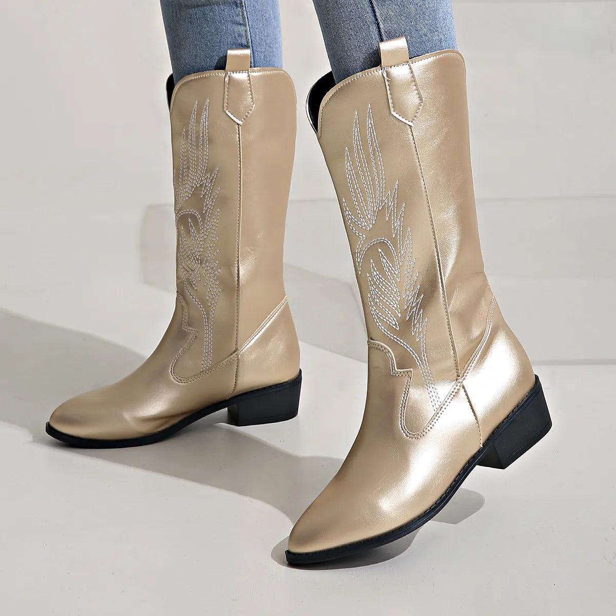 Women's Leather Cowboy Boots Western Style