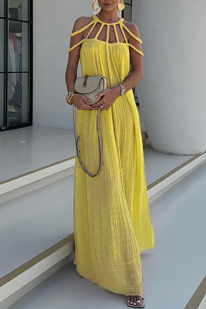 Women's Linen Blend Draped Maxi Dress