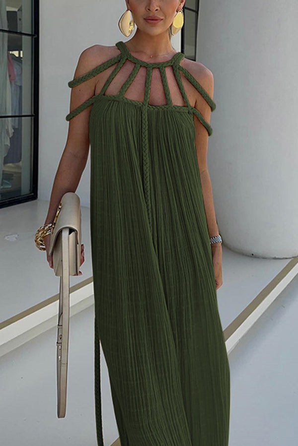 Women's Linen Blend Draped Maxi Dress