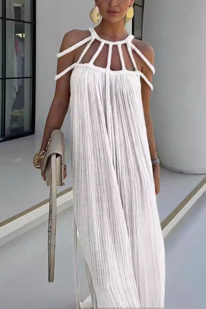 Women's Linen Blend Draped Maxi Dress