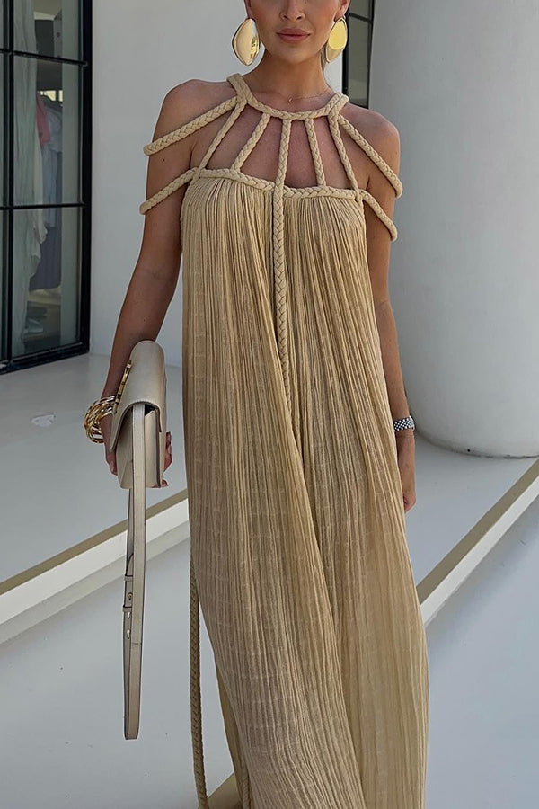 Women's Linen Blend Draped Maxi Dress