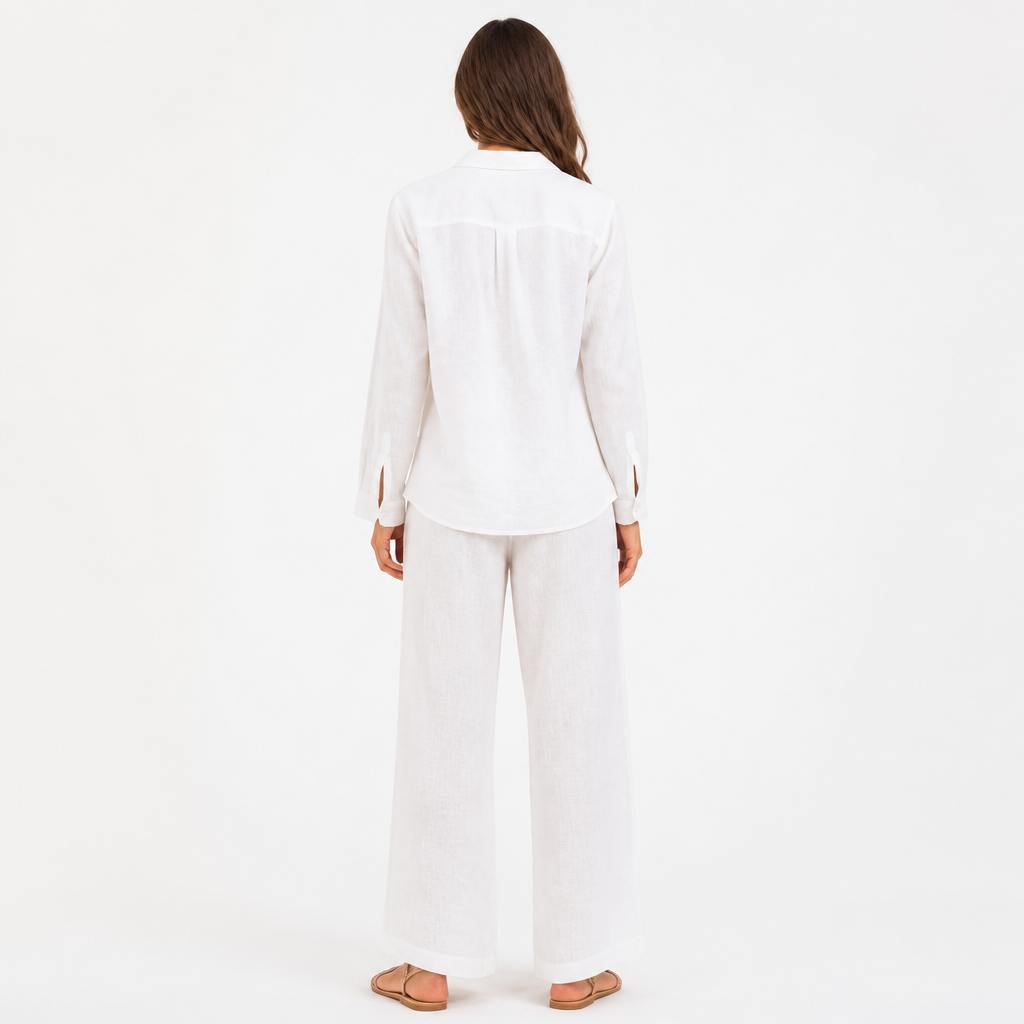 Women's Linen Blend Lapel Shirt and Trouser Set