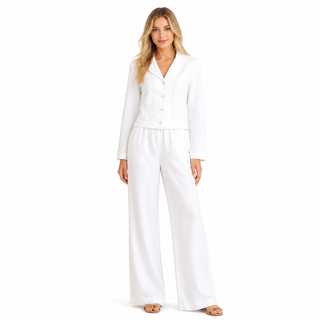 Women's Linen-Blend Shirt and Wide-Leg Trouser Set