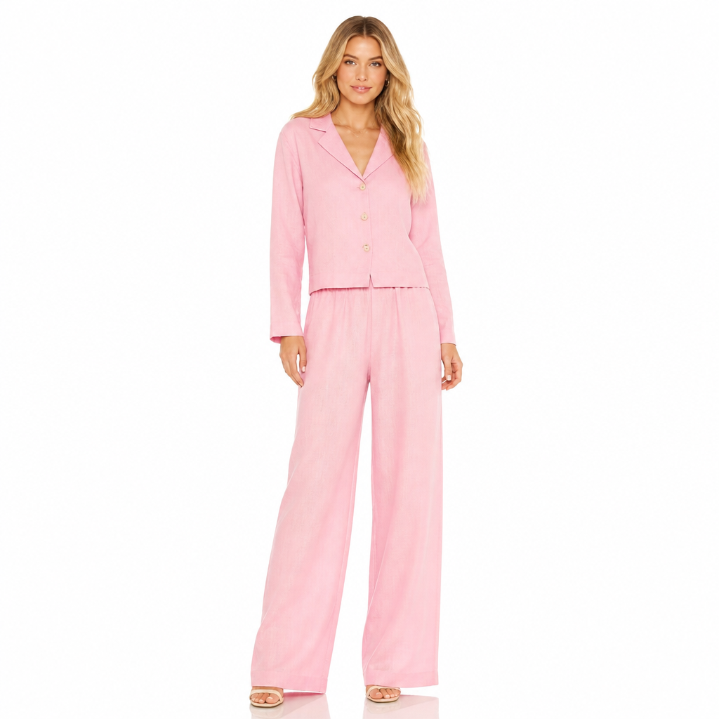 Women's Linen-Blend Shirt and Wide-Leg Trouser Set