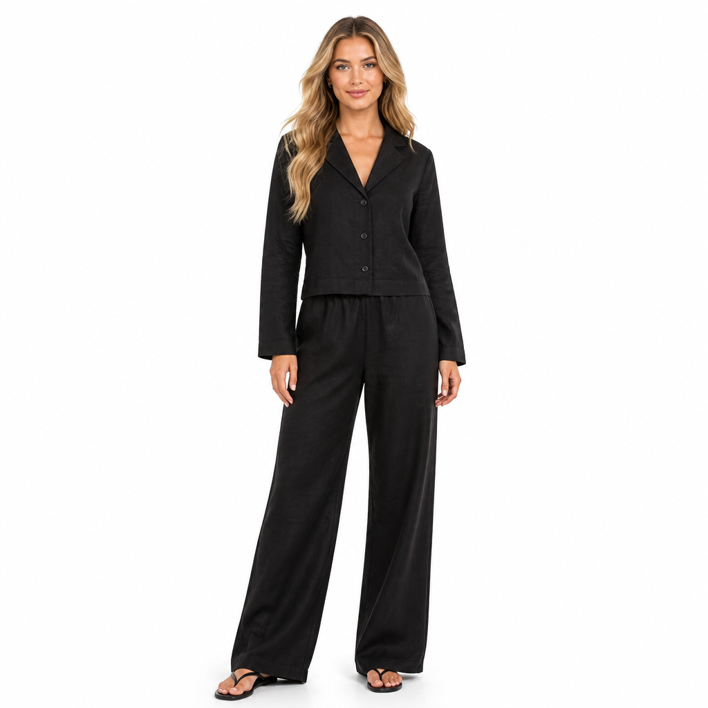 Women's Linen-Blend Shirt and Wide-Leg Trouser Set