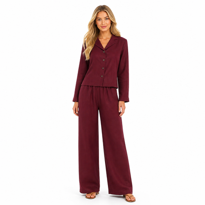 Women's Linen-Blend Shirt and Wide-Leg Trouser Set