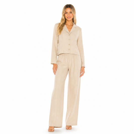 Women's Linen-Blend Shirt and Wide-Leg Trouser Set