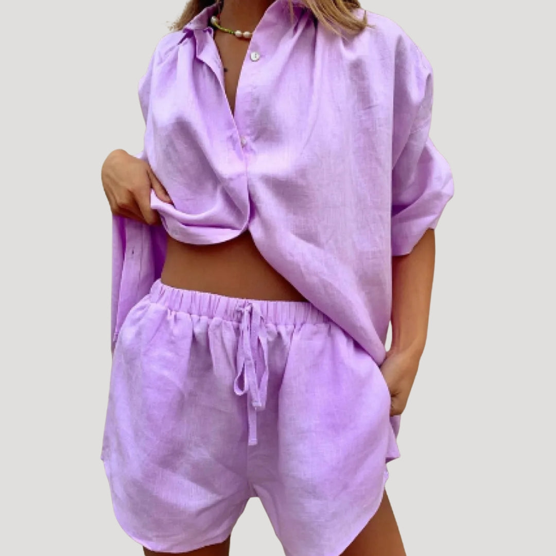 Women's Linen Summer Tank Top and Shorts Set