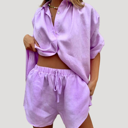 Women's Linen Summer Tank Top and Shorts Set
