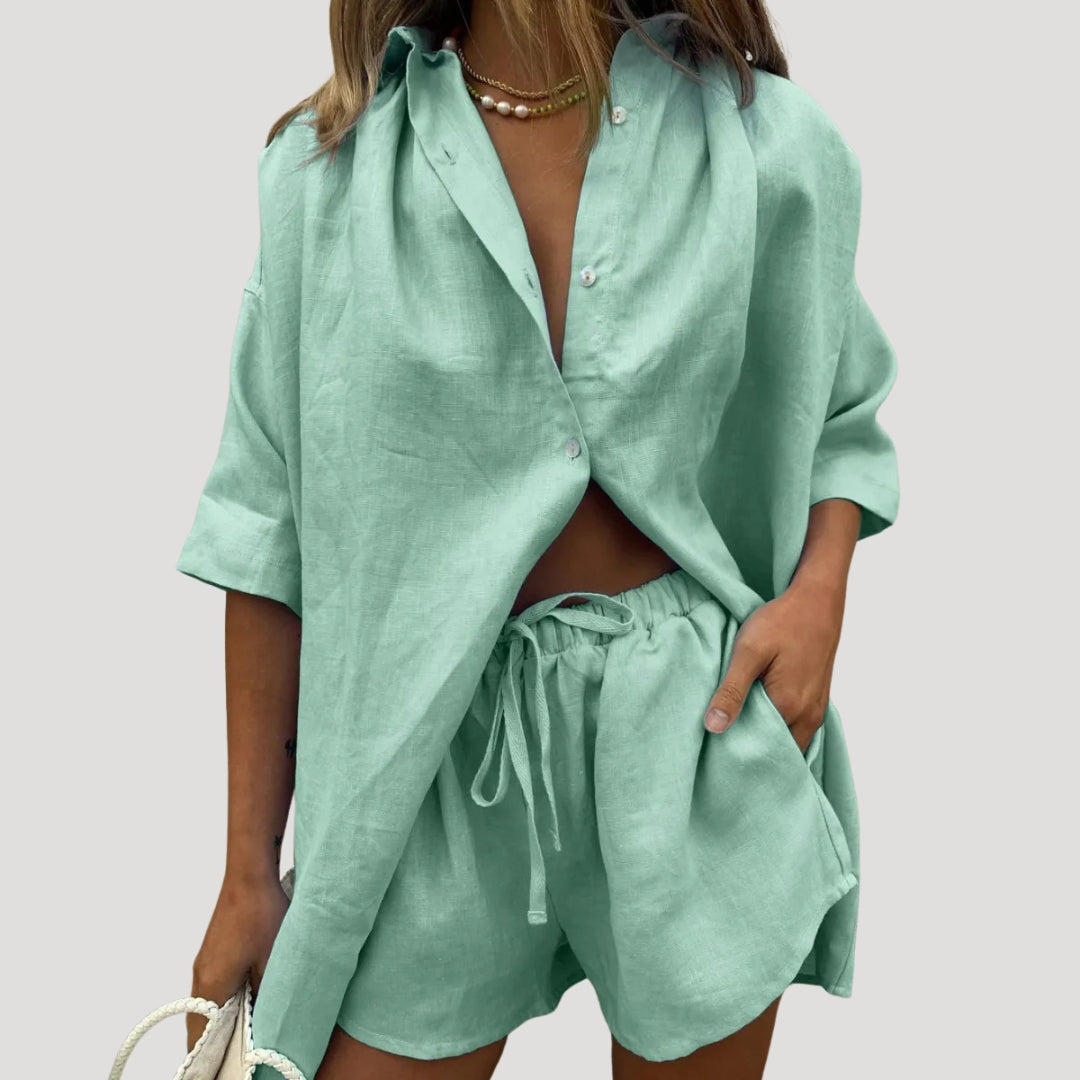 Women's Linen Summer Tank Top and Shorts Set
