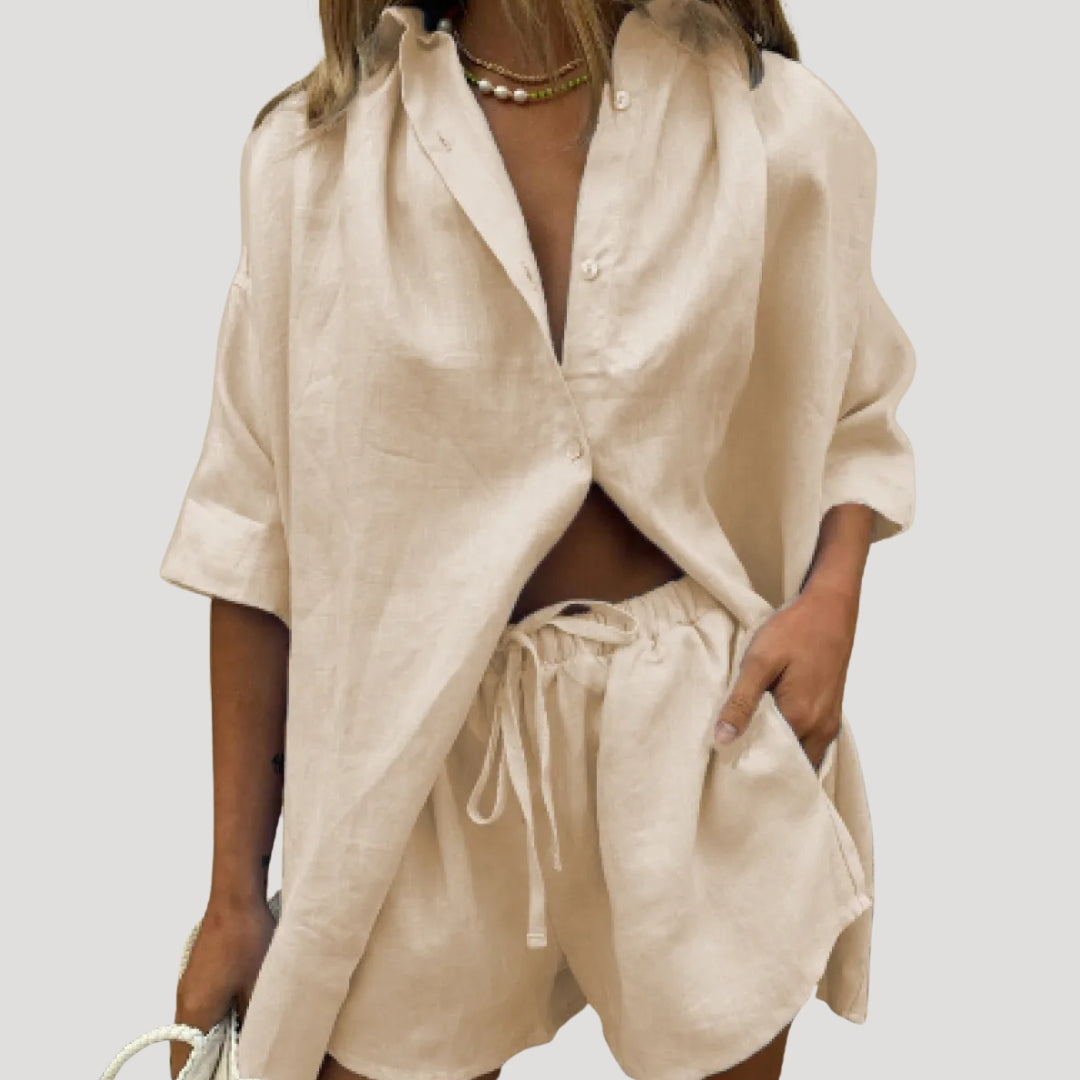 Women's Linen Summer Tank Top and Shorts Set