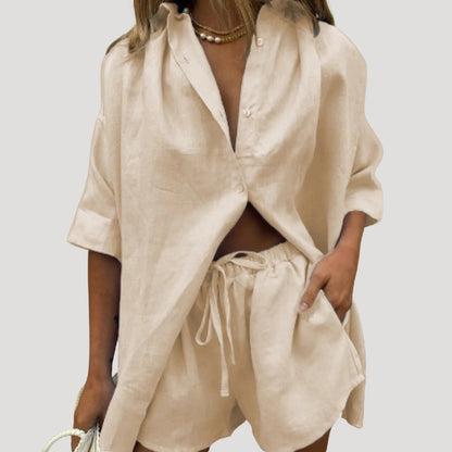 Women's Linen Summer Tank Top and Shorts Set