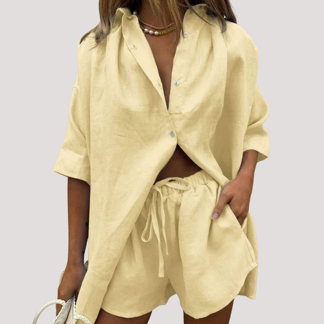 Women's Linen Summer Tank Top and Shorts Set