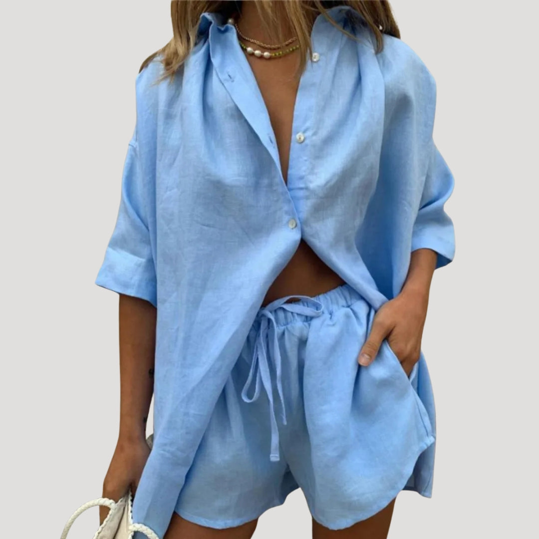 Women's Linen Summer Tank Top and Shorts Set
