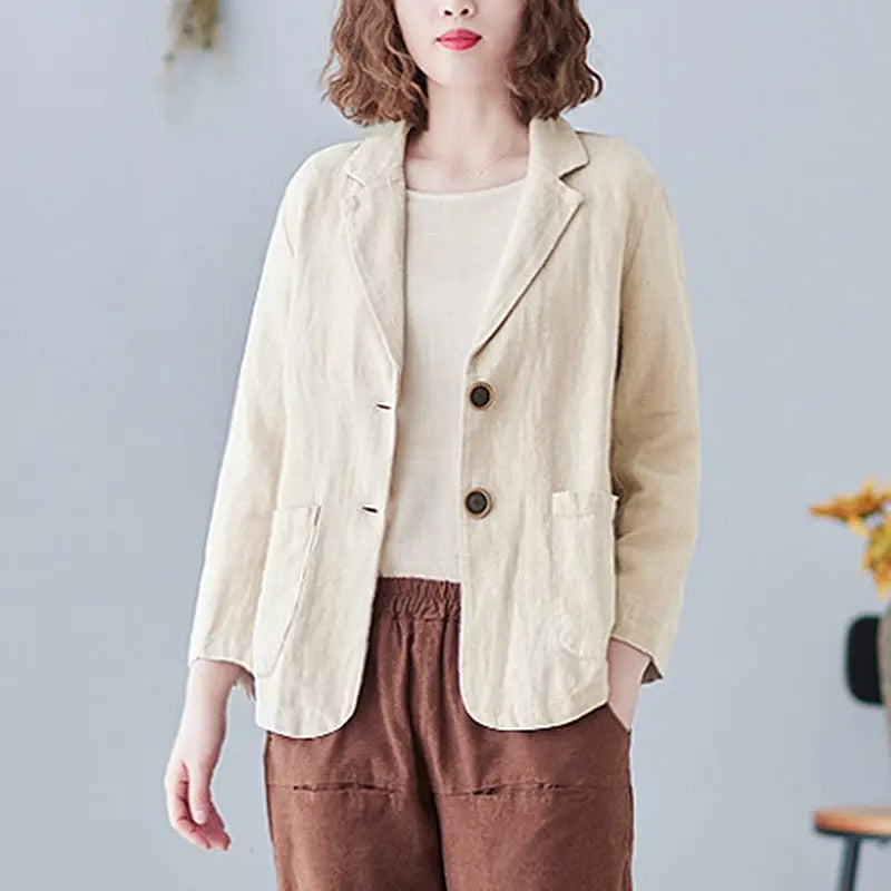 Women's Linen Tailored Blazer with 3/4 Sleeves