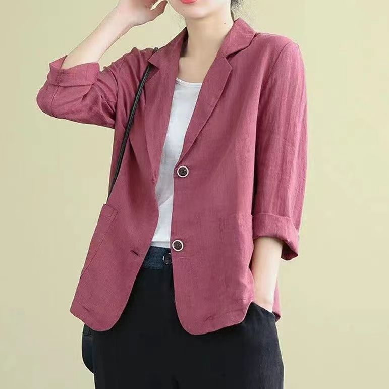 Women's Linen Tailored Blazer with 3/4 Sleeves