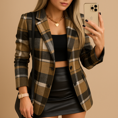 Women's Long Padded Blazer with Diamond Pattern