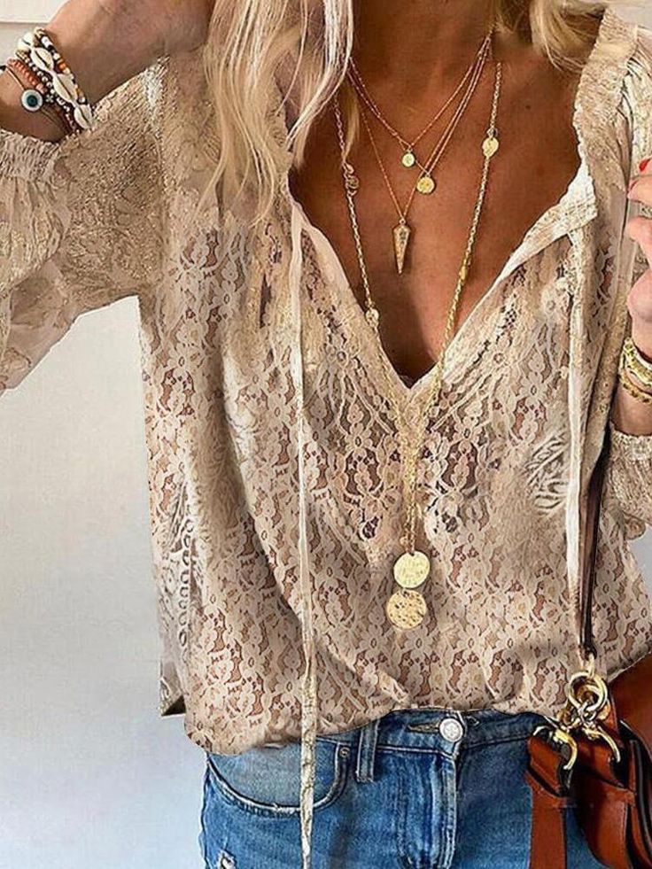 Women's Long Sleeve V-Neck Blouse
